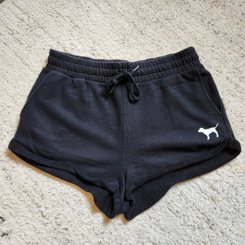 Victoria's Secret PINK black roll cuff lounge shorts with dog logo Size Medium